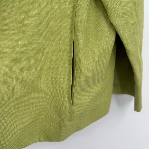 Talbots Jacket Womens Size M Pure Irish Linen Blazer Open Front Green Pockets - Picture 6 of 9